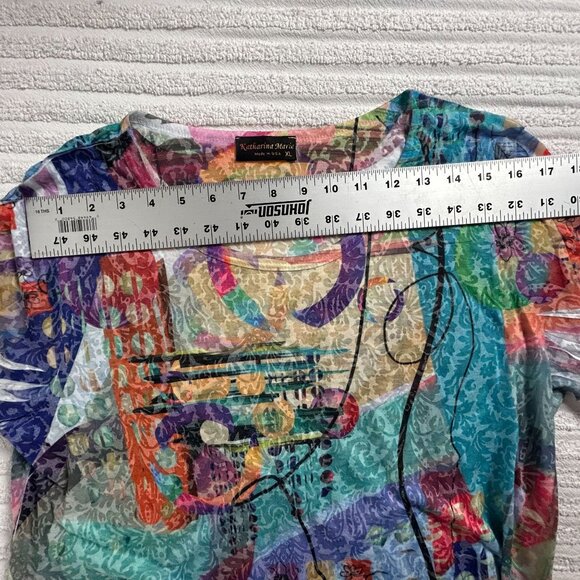 Katharina Marie Womens Abstract 3/4 Sleeve Tunic Top XL Multicolor Lightweight - Picture 4 of 6
